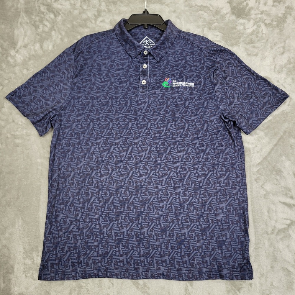 Burlebo Polo Shirt Mens Large Navy Blue Geometric Print Golf Performance Logo